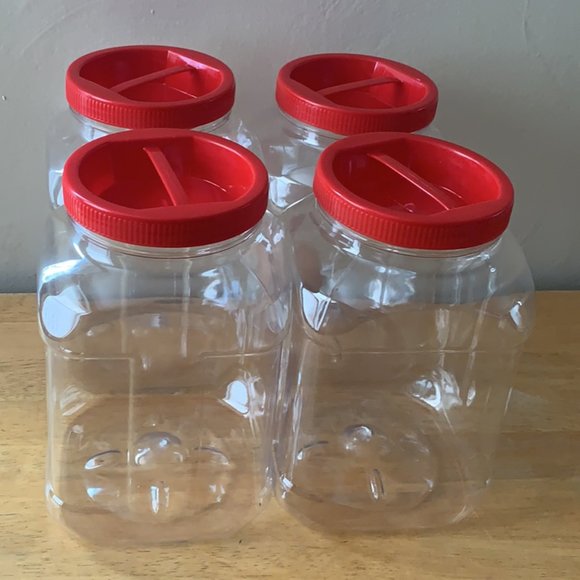 96oz Clear PET Plastic Square Jars With Red Handle - Picture 2 of 8